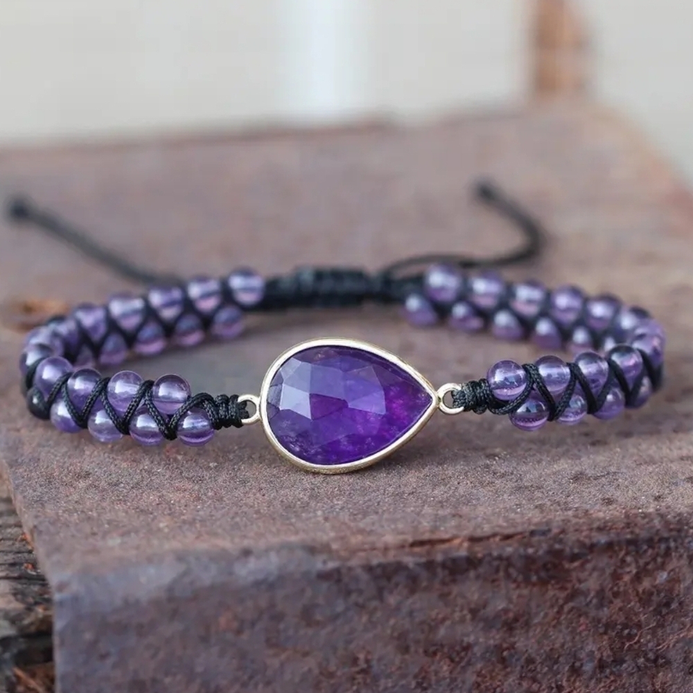 Handcrafted Purple Teardrop Bead Bracelet - Adjustable